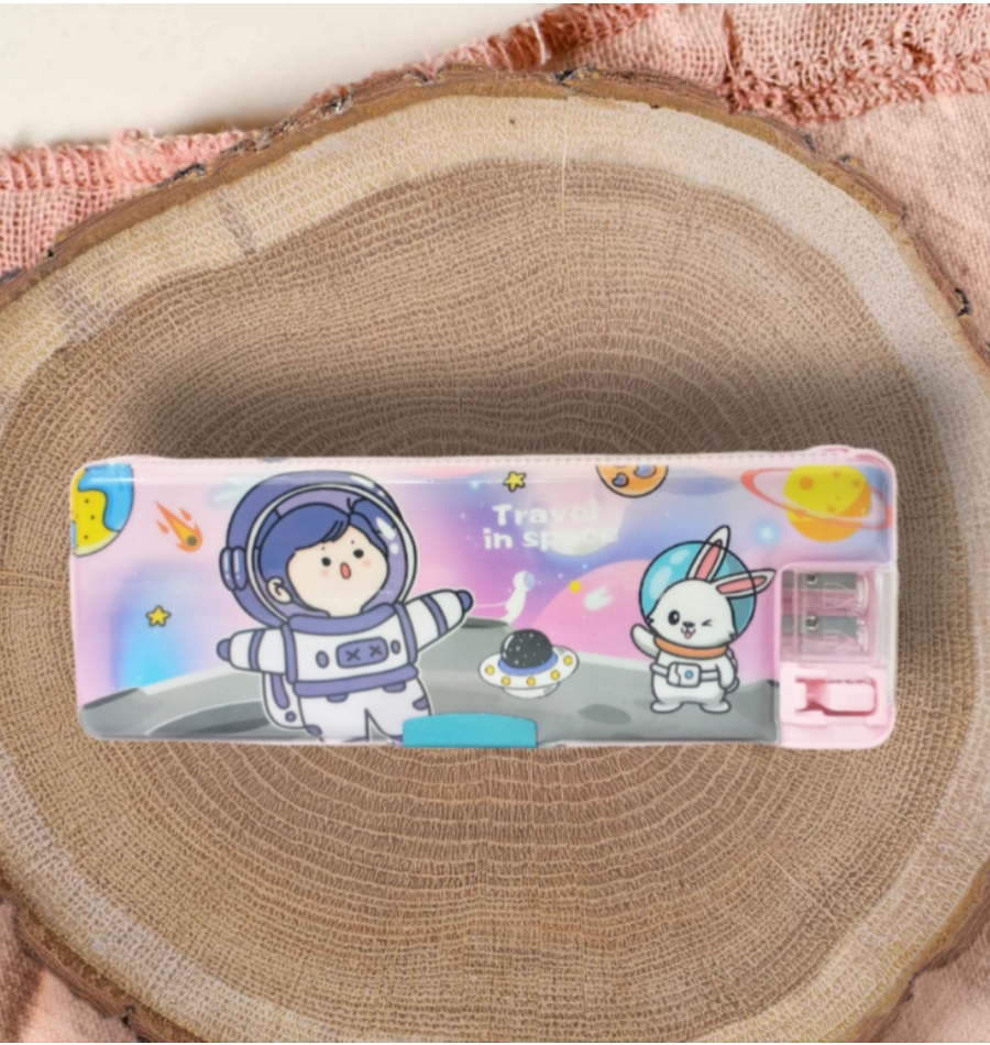 Premium Astronaut Printed Plastic Pencil/Pen Box Stationery Case for Students - Set of 1